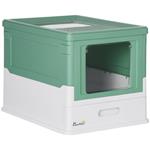 PawHut Lettiera per Gatti Chiusa con Paletta, Vassoio Estraibile e 2 Porte, 47.5x35.5x36.7cm, Verde