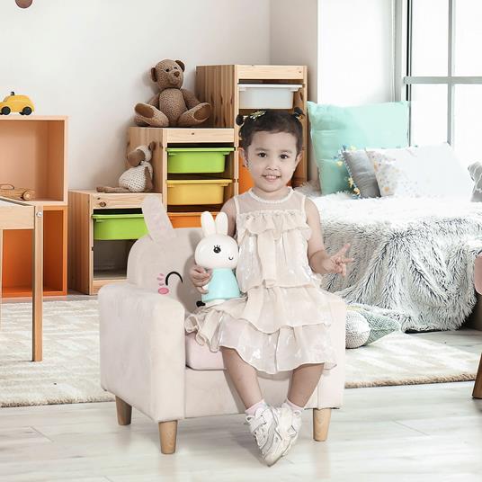 HOMCOM Poltroncina per Bambini con Design a Coniglio e Gambe in Legno,  53x47x54.5cm, Crema - HomCom - Idee regalo