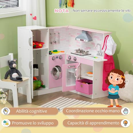 HOMCOM Cucina Giocattolo per Bambini 3-6 Anni con Luci e Utensili da Cucina Realistici, in MDF e PP, 84x93.5x85 cm - 3
