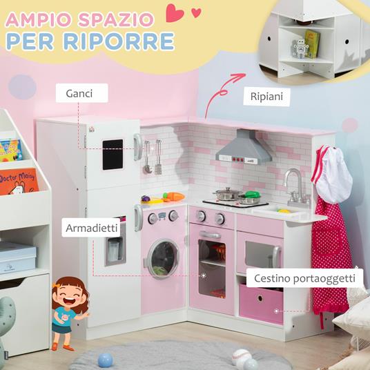 HOMCOM Cucina Giocattolo per Bambini 3-6 Anni con Luci e Utensili da Cucina Realistici, in MDF e PP, 84x93.5x85 cm - 4