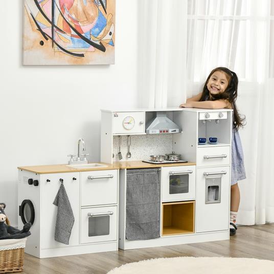 HOMCOM Cucina Giocattolo 2 Pezzi per Bambini 3-6 Anni con Utensili da Cucina, Luci ed Effetti Sonori, in MDF e PP - 2