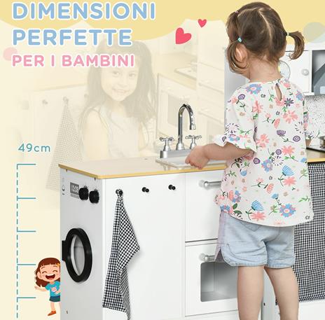 HOMCOM Cucina Giocattolo 2 Pezzi per Bambini 3-6 Anni con Utensili da Cucina, Luci ed Effetti Sonori, in MDF e PP - 4