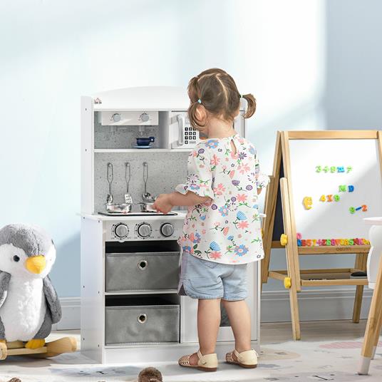 HOMCOM Cucina Giocattolo per Bambini 3-6 Anni con Luci e Accessori Realistici, in MDF e PP, 60.1x31.7x92.9 cm, Bianca - 2