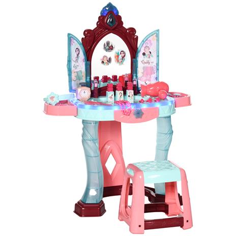 HOMCOM Set Toeletta con Sgabello per Bambini da 3-6 Anni con Luci, Musica e Accessori