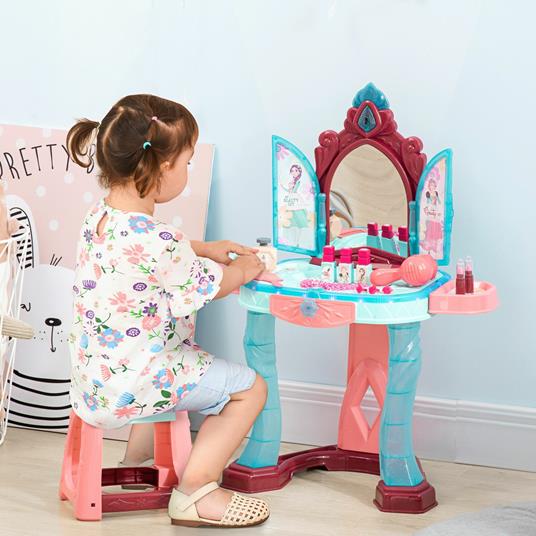 HOMCOM Set Toeletta con Sgabello per Bambini da 3-6 Anni con Luci, Musica e Accessori - 2