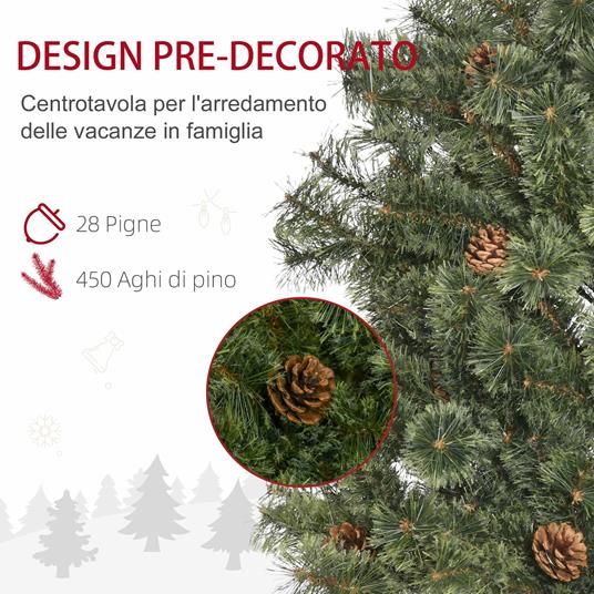HOMCOM Albero di Natale da 180cm con Pigne Decorative, Base in Metallo e  450 Rami per Interni, Verde - HomCom - Idee regalo