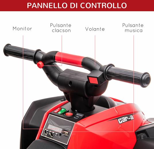 HOMCOM Quad Elettrico per Bambini 12V, 2 Velocità, Ruote Larghe con Sospensioni e Fari LED, Età 3-5 Anni, Rosso - 3