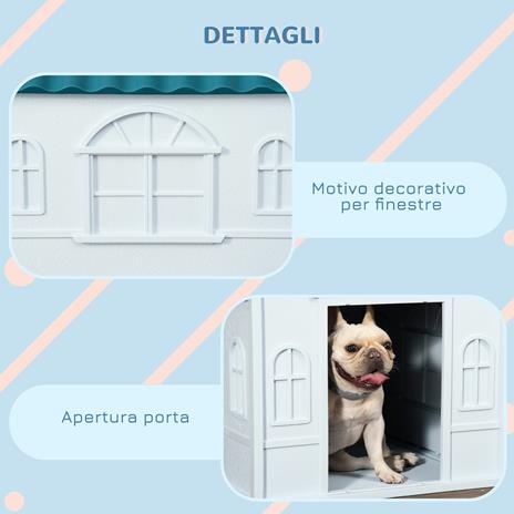 PawHut Cuccia per Cani di Taglia Media e Piccola max 20kg in PP Impermeabile, 65x75.7x63 cm, Blu - 3
