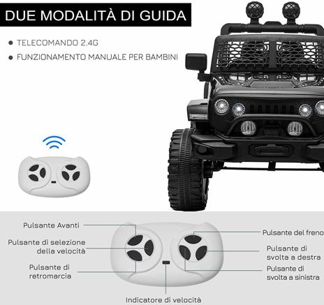 HOMCOM Macchina Elettrica per Bambini 12V con Telecomando e Guida Manuale, Nero - 3