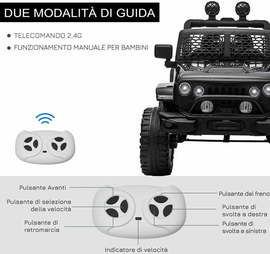 HOMCOM Macchina Elettrica per Bambini 12V con Telecomando e Guida Manuale, Nero - 3