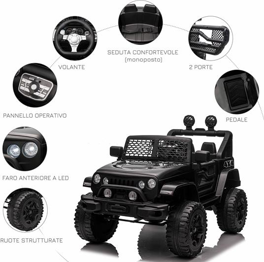 HOMCOM Macchina Elettrica per Bambini 12V con Telecomando e Guida Manuale, Nero - 4