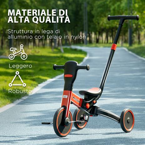 HOMCOM Triciclo per Bambini 18-60 Mesi con Manubrio Regolabile e Ruote Chiuse, 101x45x86.5 cm, Rosso - 4
