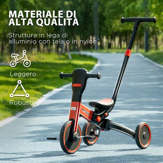 HOMCOM Triciclo per Bambini 18-60 Mesi con Manubrio Regolabile e Ruote Chiuse, 101x45x86.5 cm, Rosso - 4