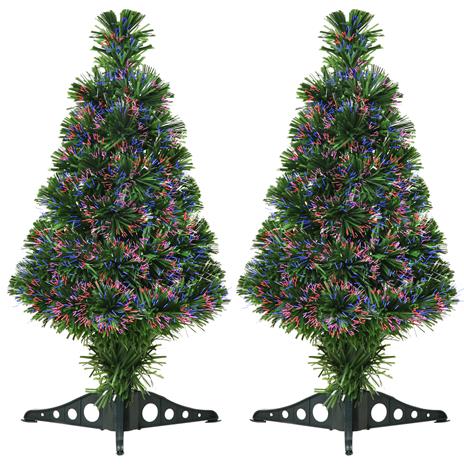 HOMCOM Set 2 Alberi di Natale Artificiali Alti 60 cm a Fibre Ottiche con 55 Rami in PVC, Φ35x60 cm, Verde