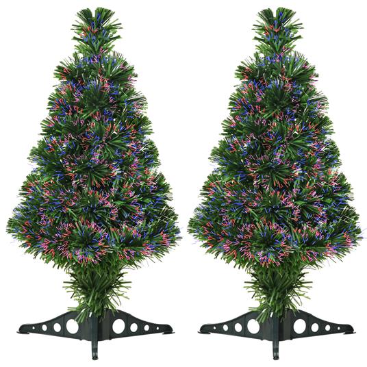 HOMCOM Set 2 Alberi di Natale Artificiali Alti 60 cm a Fibre Ottiche con 55 Rami in PVC, Φ35x60 cm, Verde