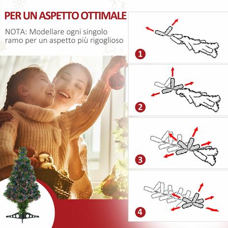 HOMCOM Set 2 Alberi di Natale Artificiali Alti 60 cm a Fibre Ottiche con 55 Rami in PVC, Φ35x60 cm, Verde - 3