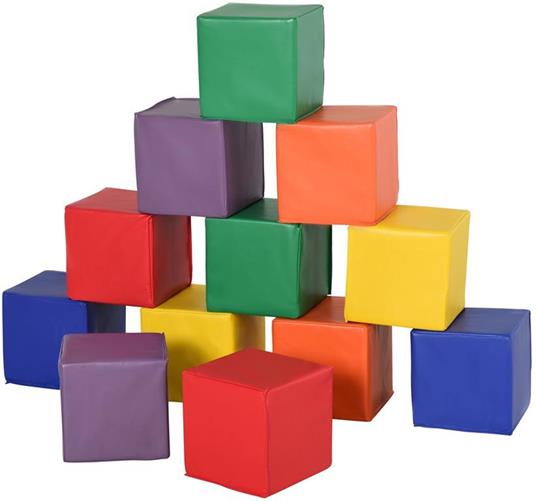 HOMCOM Set 12 Cubi Morbidi, Gioco per Bambini Educativo da 2 Anni in Su, 20x20x20cm, Multicolore