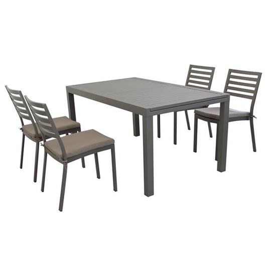 DEXTER - set tavolo da giardino allungabile 160/240x90 compreso di 4 sedie  in alluminio - Milani Home - Idee regalo