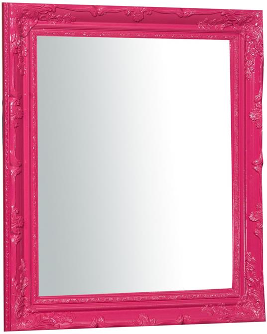 Specchio Specchiera da Parete e Appendere verticale/orizzontale L64xPR4xH74 cm finitura fucsia lucido.