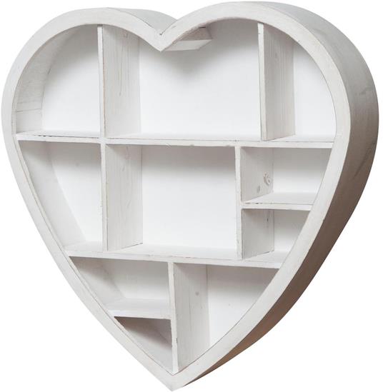 Bacheca da parete portaoggetti 61x60x13 cm a forma di cuore Bacheca portachiavi in legno bianco Bacheca portaoggetti