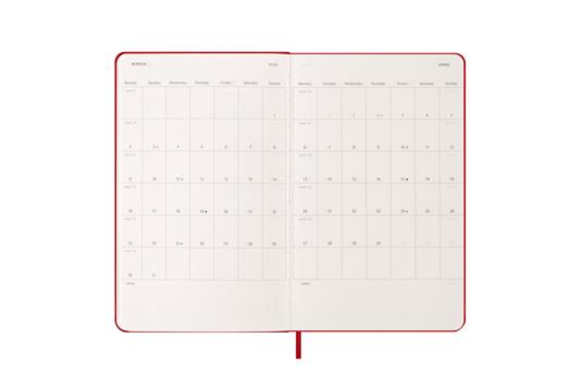 Agenda settimanale Moleskine 2025-26, con spazio per note 12 mesi, Large, Copertina rigida, Rosso scarlatto - Large 13x21 - 4