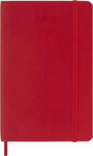Agenda settimanale Moleskine 2026, con spazio per note 12 mesi, Pocket, Copertina morbida, Rosso scarlatto - Pocket 9x14 