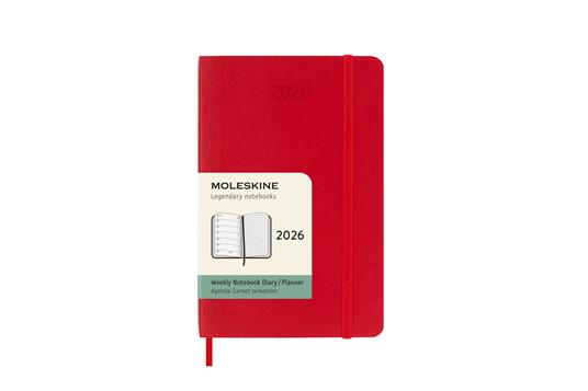 Agenda settimanale Moleskine 2026, con spazio per note 12 mesi, Pocket, Copertina morbida, Rosso scarlatto - Pocket 9x14  - 7
