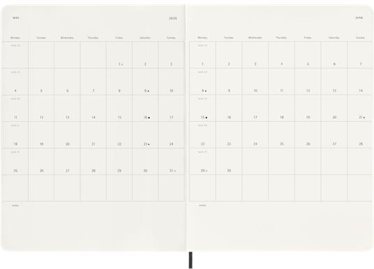 Agenda settimanale Moleskine 2026, con spazio per note 12 mesi, XL, Copertina morbida, Nero - XL 19x25  - 4