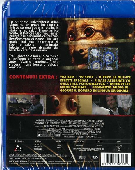 Monkey Shines. Esperimento nel terrore di George A. Romero - Blu-ray - 2