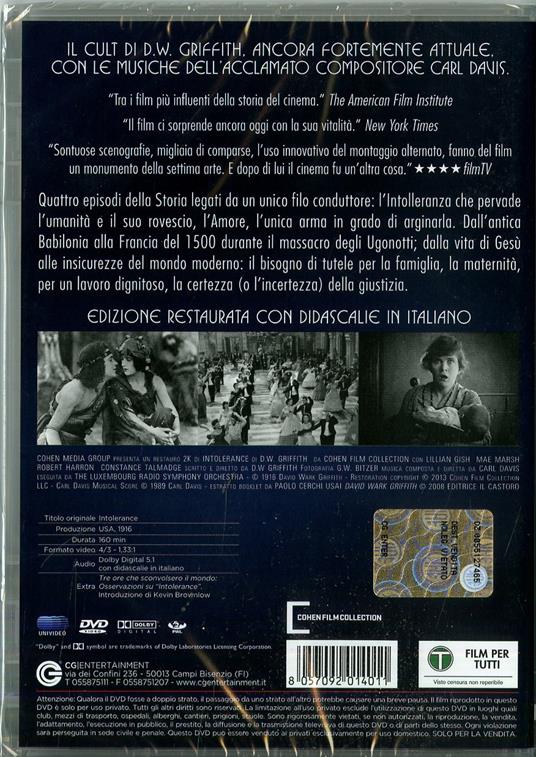 Intolerance<span>.</span> versione restaurata di David Wark Griffith - DVD - 2