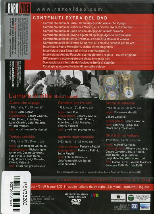L' amore in città (DVD) di Dino Risi,Carlo Lizzani,Michelangelo Antonioni,Francesco Maselli,Federico Fellini - DVD - 2