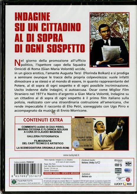 Indagine su un cittadino al di sopra di ogni sospetto di Elio Petri - DVD - 2