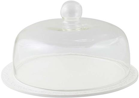 Tortiera in porcellana bianca Shabby con coperchio in vetro L35xPR35xH20 cm