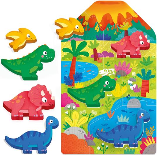 Headu - Montessori First Puzzle Dinosaurs, Grandi pezzi e grandi sagome di legno - 2