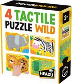HEADU - 4 Tactile Puzzle Wild - Tocca e ricomponi! - Puzzle Educativo per Bambini dai 2 ai 4 anni, Made in Italy | IT58875
