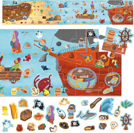 HEADU - Puzzle + Stickers the Pirates - Puzzle Educativo per Bambini dai 3 agli 8 anni, Made in Italy - 2