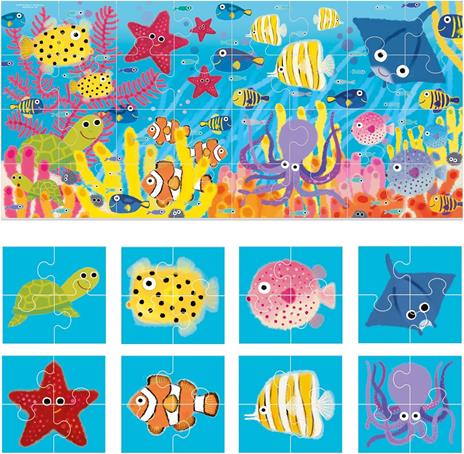 HEADU - Puzzle 8+1 The Sea - Grandi pezzi double-face - Puzzle Educativo per Bambini dai 2 ai 5 anni, Made in Italy | IT60964 - 2
