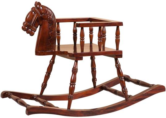 Cavallo a dondolo in legno massello di mogano finitura noce 75x30x50 cm