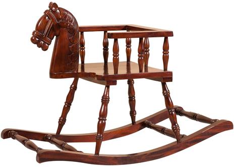 Cavallo a dondolo in legno massello di mogano finitura noce 75x30x50 cm - 2