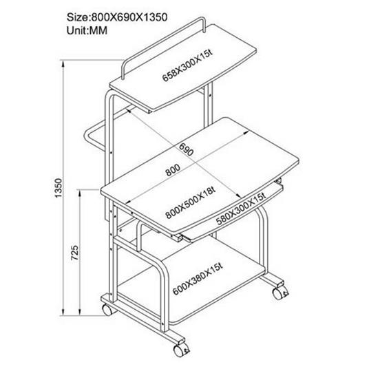 Techly Scrivania per Computer Compatta Multifunzione, Nero Lucido (ICA-TB 7800BK) - 3