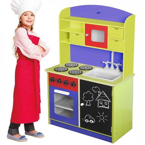 Cucina Legno Giocattolo per Bambini con Anta e Cassetti Lavagna Multicolore