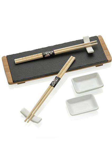 Set Sushi Oriental Bamboo Con Vassoio Stretto In Ardesia Per 2 Montemaggi Accessori Decorazioni Cucina