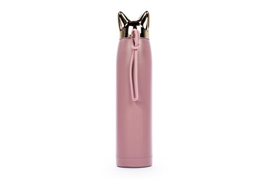 Bottiglia in acciaio 350 ml termoisolata con tappo a forma di gatto e cordicella, non utilizzare in microonde o lavastoviglie - 2