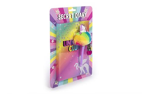 Diario segreto con penna unicorno pompom inchiostro nero 180 pagine rigate - 3