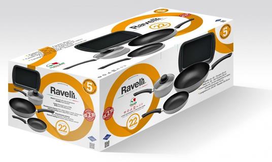 Set di Pentole Ravelli 5 Pezzi Padelle Wok Lasagnera Argento Nero Casa Cucina