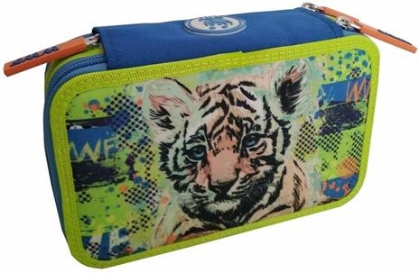 Astuccio accessoriato 3 zip WWF Tigre Blu. Con penna Frixion