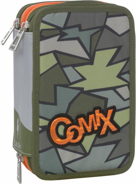 Astuccio organizzato 3 zip Comix Flash Broken Camo Verde - 20x13x7 cm - 2