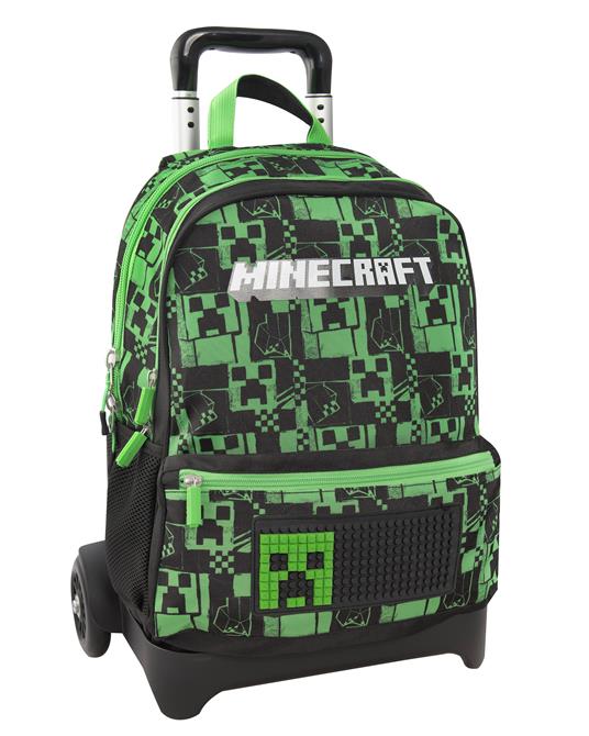 Zaino Scuola Organizzato Trolley Staccabile New Green Minecraft - 3