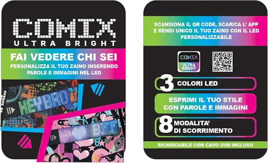 Comix BRIGHT - Zaino Scuola per Bambini e Ragazzi, Tasca Frontale, Chiusura a Zip e Spallacci Regolabili, 32x43Hx23 cm, 31 L - 2