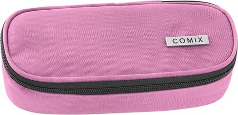 Astuccio ovale con zip, tasca e portapenne, malva Comix